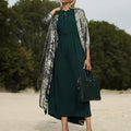 Emerald Elegance: Bright Cut Green Silk Abaya with Inner Dress