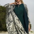 Emerald Elegance: Bright Cut Green Silk Abaya with Inner Dress