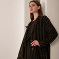 Striped Elegance: Japanese Crepe Abaya with Silk Dress & Copper Accents