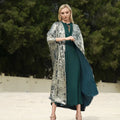 Emerald Elegance: Bright Cut Green Silk Abaya with Inner Dress