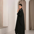 Opulent Ensemble: Crepe Abaya Set with Japanese Stones & Italian Buttons