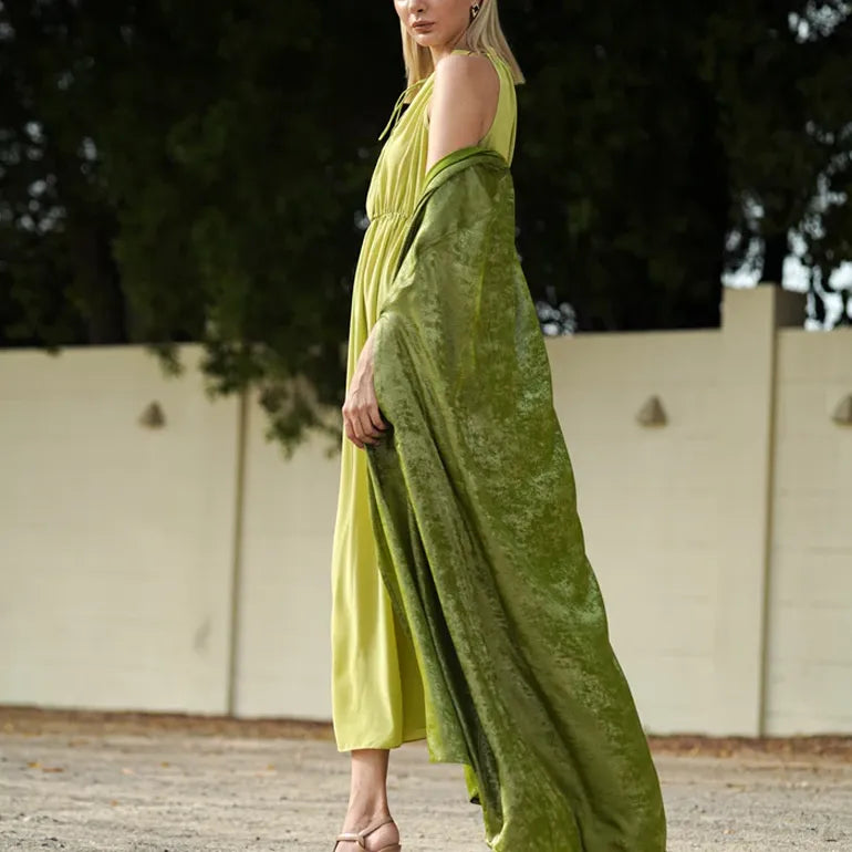 Apple Green Delight: Silky Abaya with Cool Inner Dress