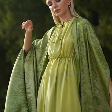 Apple Green Delight: Silky Abaya with Cool Inner Dress