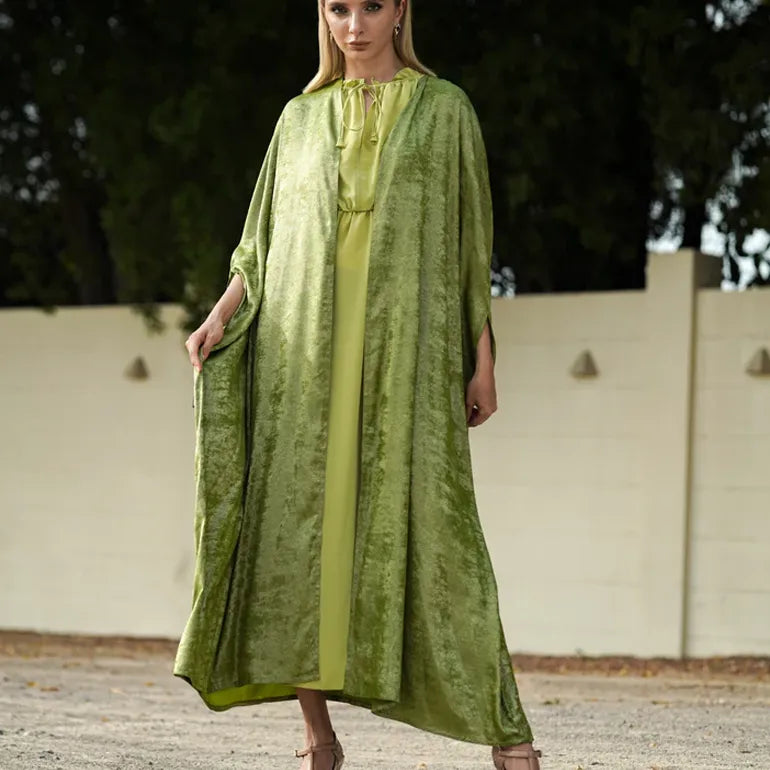 Apple Green Delight: Silky Abaya with Cool Inner Dress