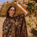 Elegant Drape: Embroidered Cape Abaya with High-Neck Silk Dress