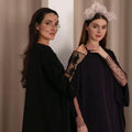 Silken Radiance: Two-Tone Abaya with Tulle Sleeves & Austrian Stone Embroidery