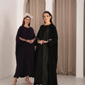 Silken Radiance: Two-Tone Abaya with Tulle Sleeves & Austrian Stone Embroidery