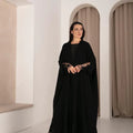 Silken Radiance: Two-Tone Abaya with Tulle Sleeves & Austrian Stone Embroidery