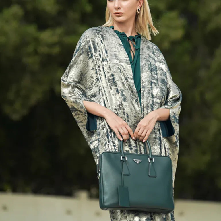 Emerald Elegance: Bright Cut Green Silk Abaya with Inner Dress