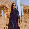 Silken Allure: Embroidered Abaya with Wood & Leather Accents