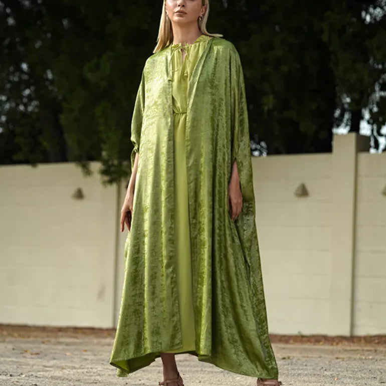 Apple Green Delight: Silky Abaya with Cool Inner Dress