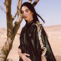 Parisian Luxe: Taffeta Cape Abaya with Celaan Pearls & Satin Accents